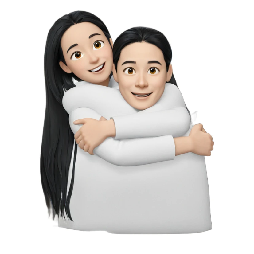 happy hug with black hair sticker