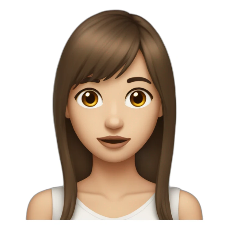long brown hair skinny girl with long side bangs, thin face and makeup from head to chest sticker
