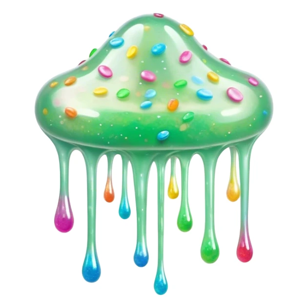 Cinematic Realistic Clear Slime Mixed with Sprinkles, ultra-transparent with suspended colorful candy-like specks, light refracting through each tiny piece, soft gelatinous texture catching highlights, stretching and bending in a mesmerizing way, glowing with a magical, almost surreal quality. sticker