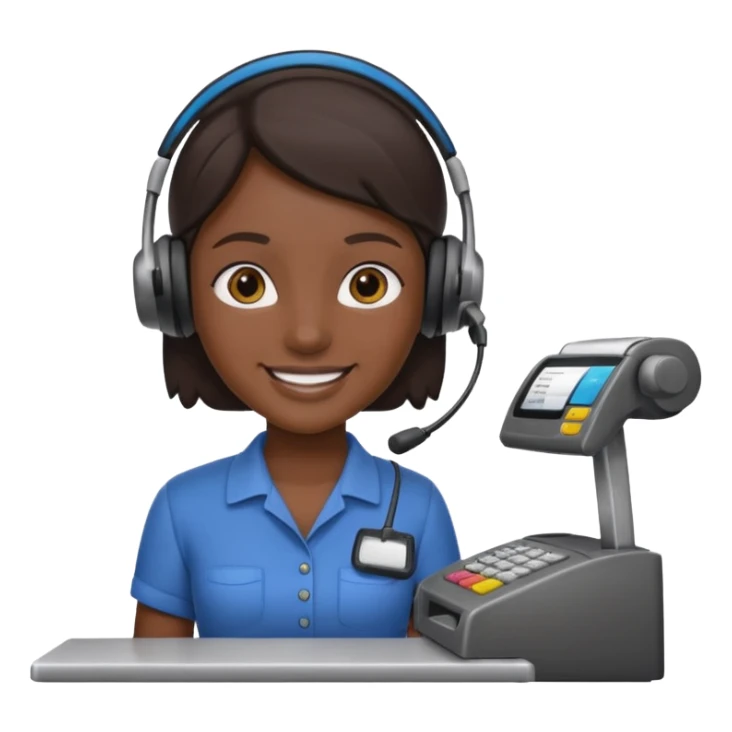 Cashier + headset + till, Cafe staff. sticker