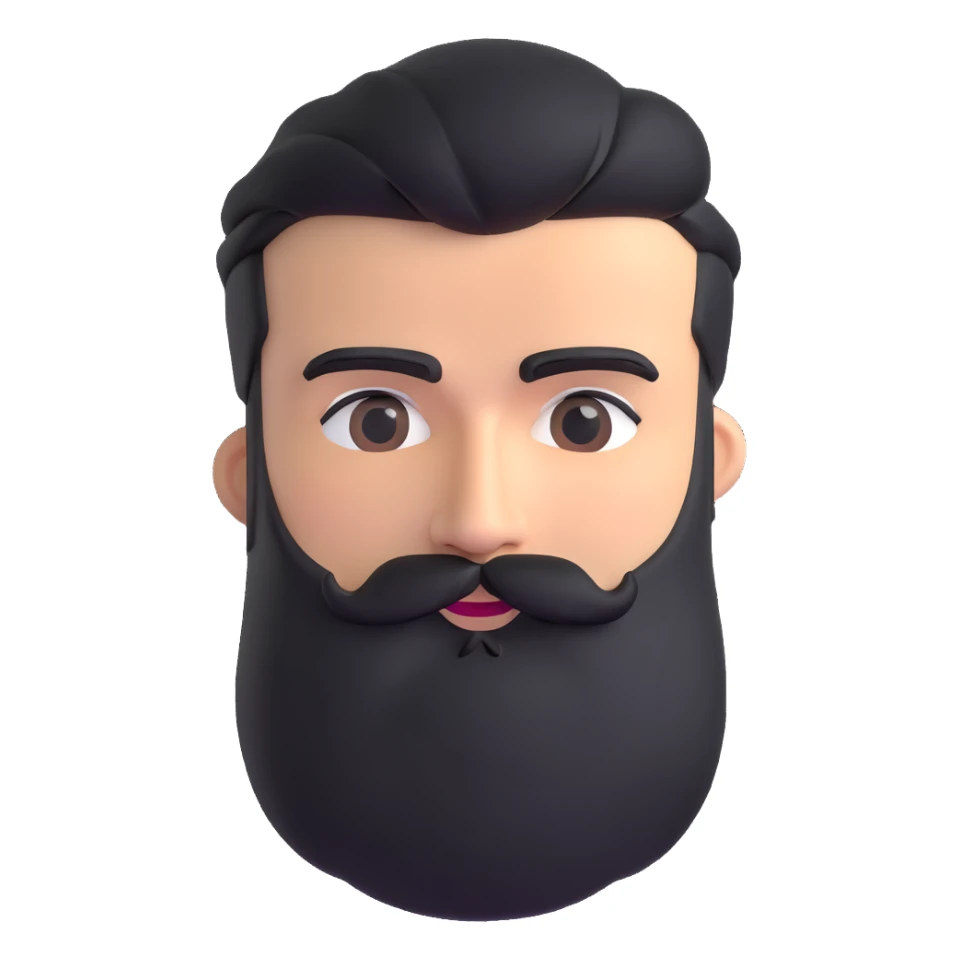 detailed 3d man with full beard and prominent unibrow sticker