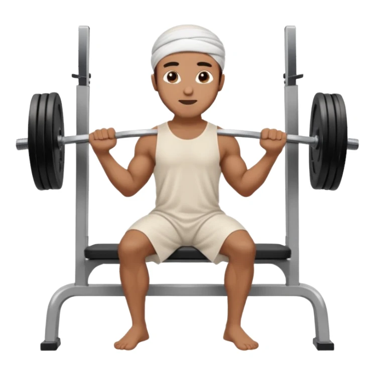 brown muslim man pushing weight wearing thobe on bench press sticker