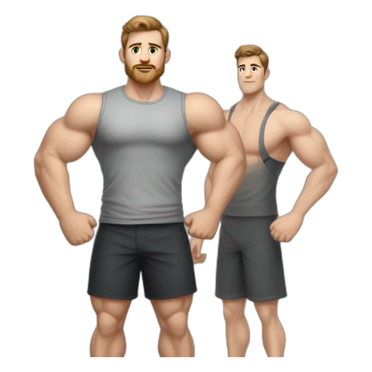 Full height realistic Actively gesturing with hands Pale skinned Fit Man With the biceps and brown hair in dark gray Sleeveless Mike, black oversize sports shorts, watch and white Sneakers sticker