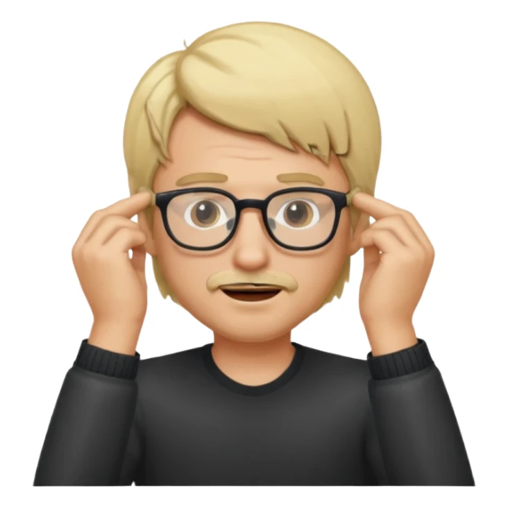 Man pulling hair out with glasses and blonde sticker