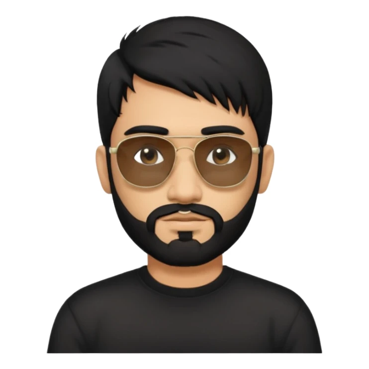 Indian man with  black mullet  and beard and black sunglasses and black jumper sticker
