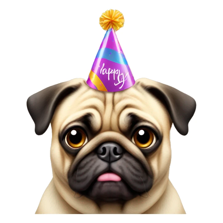 fat pug dog with birthday hat sticker