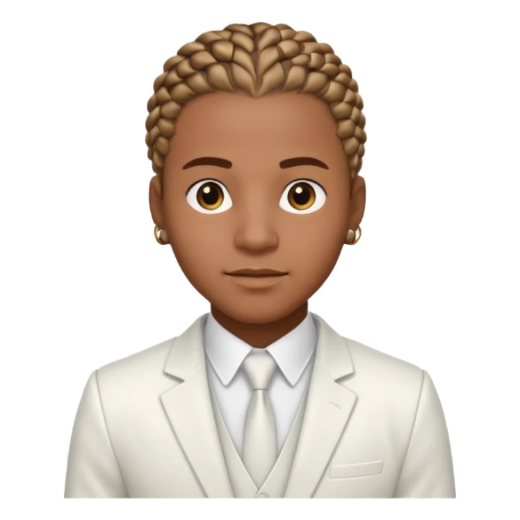 a young black guy with cornrow braids wearing a full white suit sticker