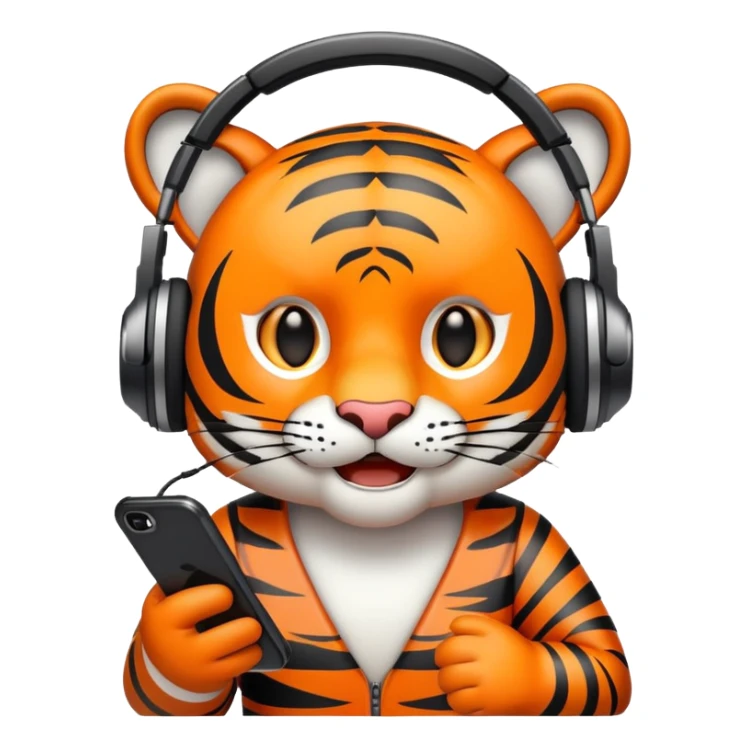 tiger face holding mobile phone playing games for Twitch emote sticker