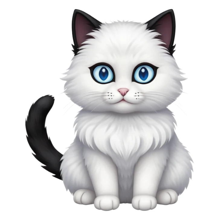 black cat with blue eyes, fluffy, white chest and white face sticker