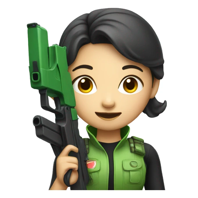 asian girl with green blaster sticker
