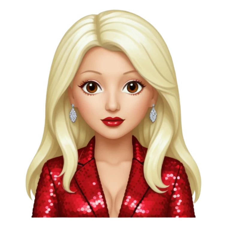 Christina Aguilera with long platinum blonde hair, red sequin outfit sticker