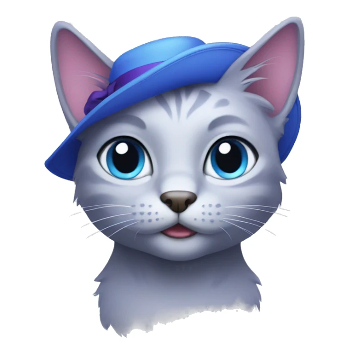 purple haired cat in blue hat blue eyes  sticker