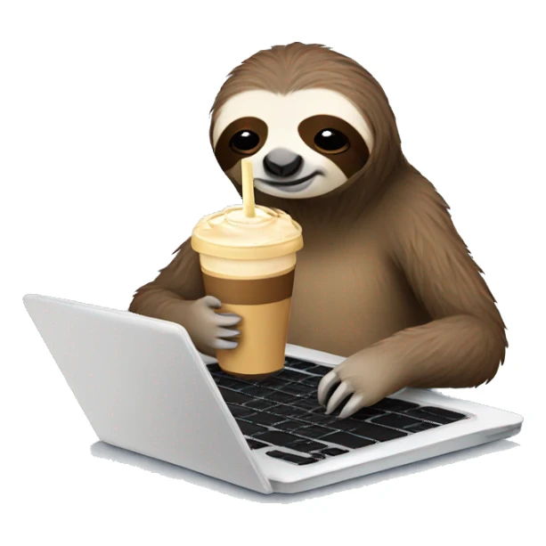 tired sloth with laptop and ice latte sticker