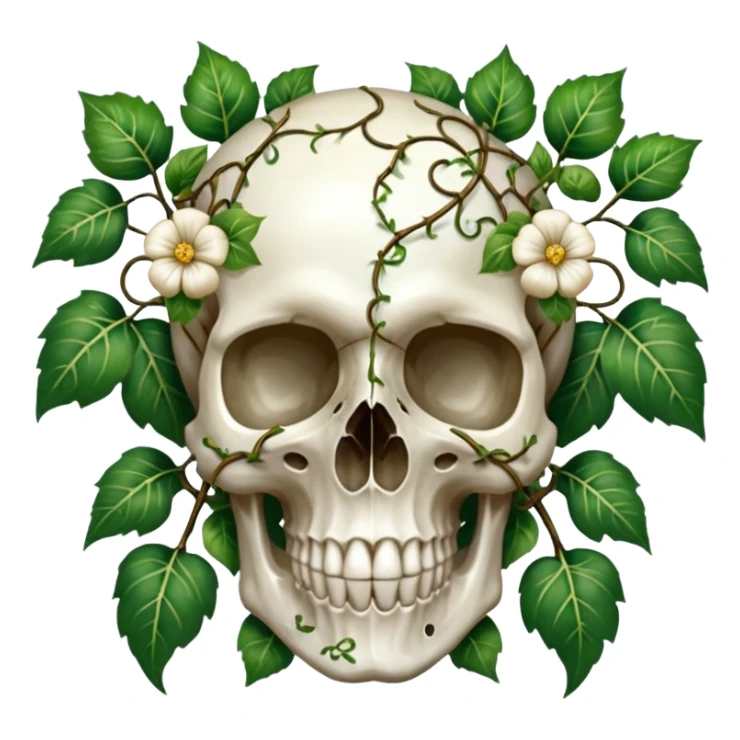 Divine elegant pretty beautiful gorgeous big antique shiny marble skull cranium with ivies and vines and divine flowers   sticker