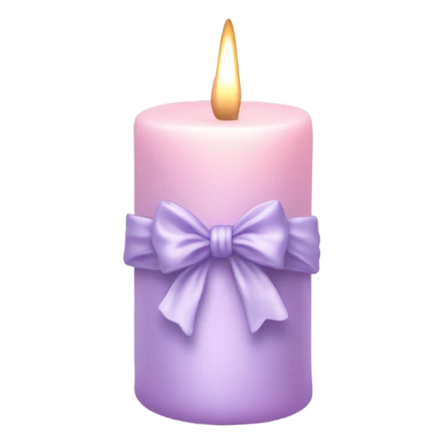 A pastel pink candle wrapped with a delicate lavender satin bow, glowing softly. sticker