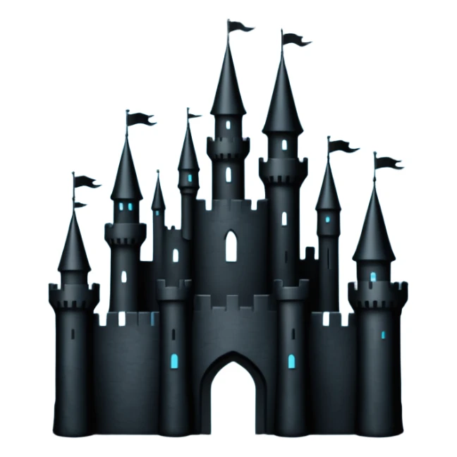 iOS emoji, minimal dark fantasy, black castle silhouette, flat sticker