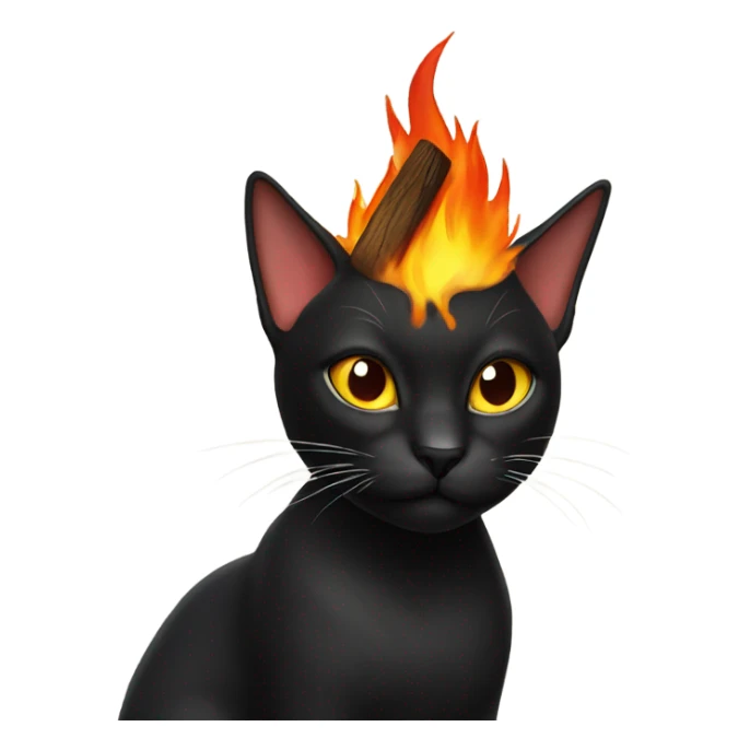 Black cat working with fire on top of her head sticker