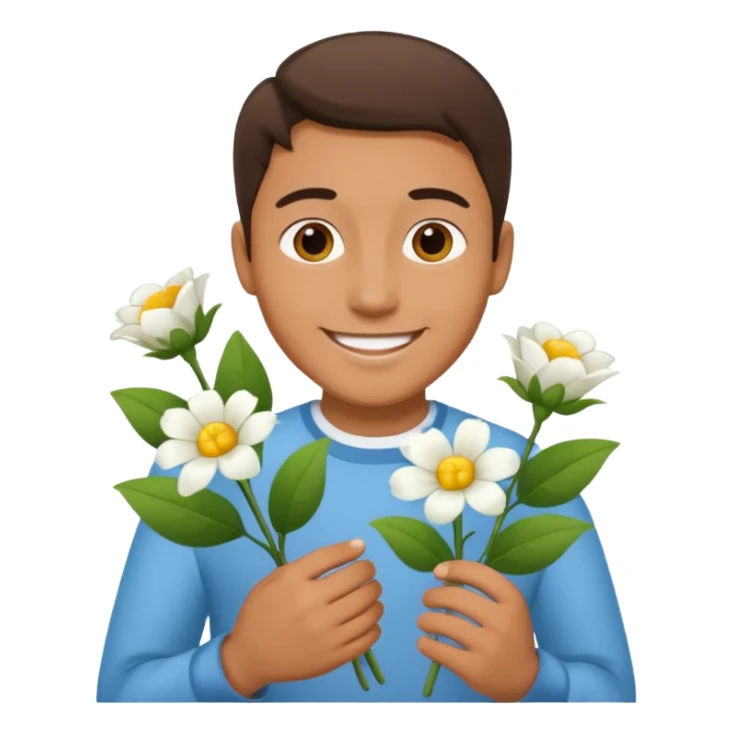 man holding white flowers in their hands sticker
