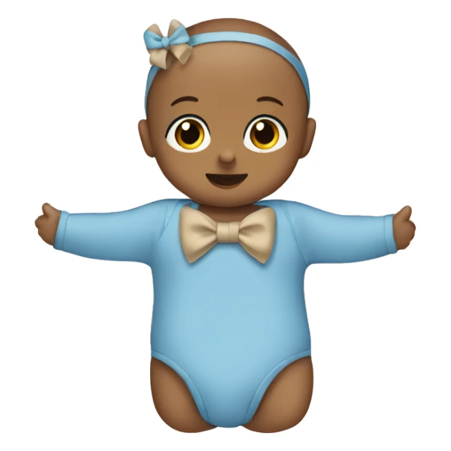 Blue baby bodysuit with long sleeve and beige bow sticker