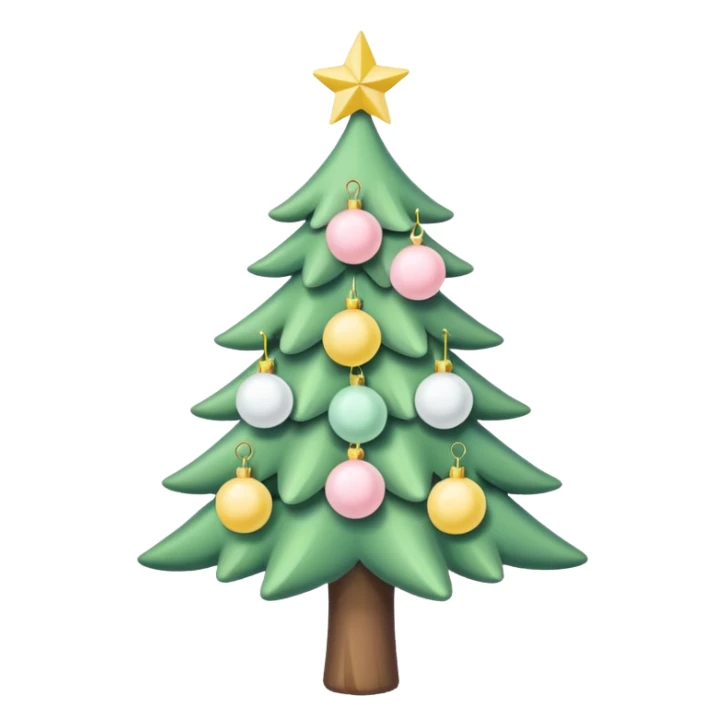 a pastel green christmas tree with pastel ping and white christmas orbs and a yellow star sticker