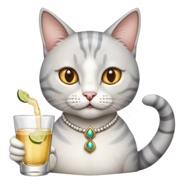 White and grey cat drinking tequila in meksykańskie style  sticker