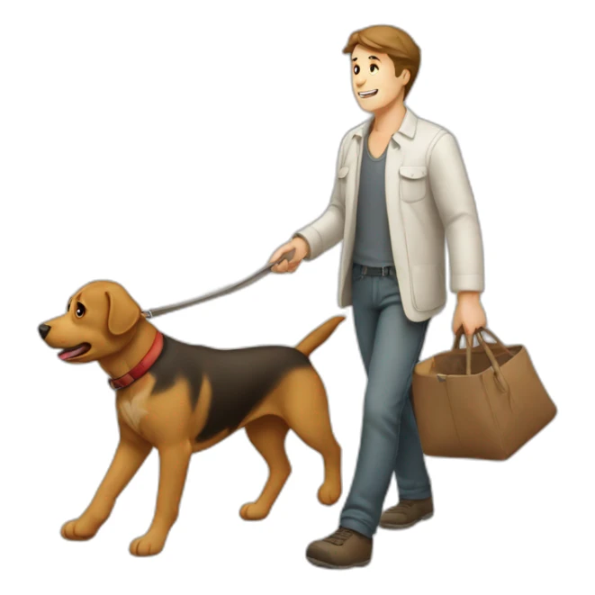 Homme promenat son chien en laisse sticker