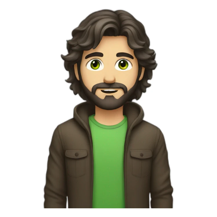 a guy with dark brown long hair green eye beard sticker