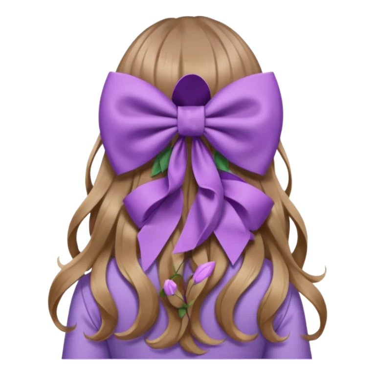 light brown open wavy long hair from behind with a medium lilac bow sticker