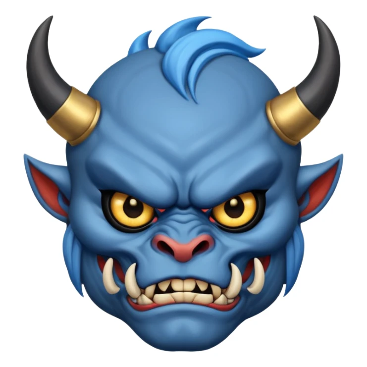 blue oni with black and gold eye. has black horn sticker