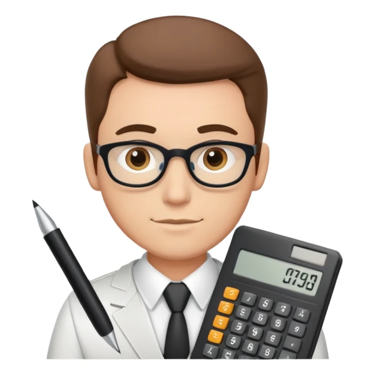 male accountant with calculator, ledger and pen sticker