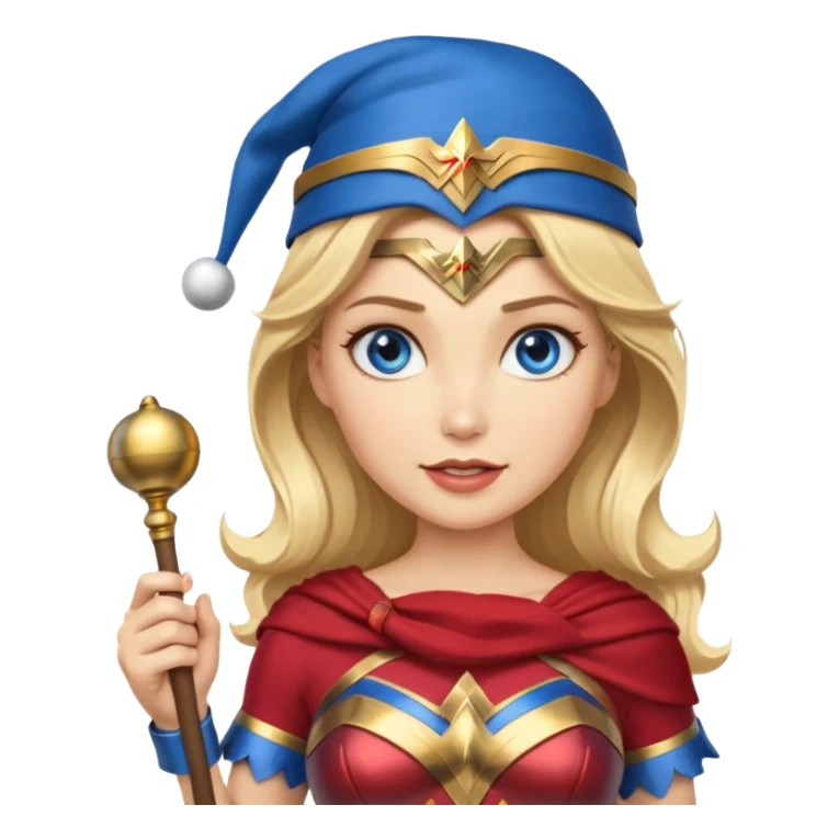 Blonde blue eyes Wonder Woman holding bell and baton sticker