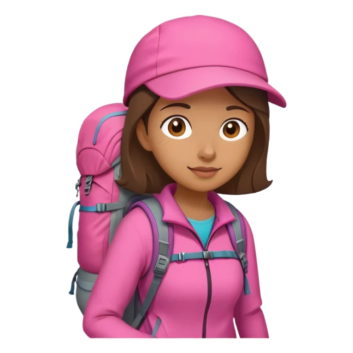 woman wearing pink clothes with hiking backpack sticker