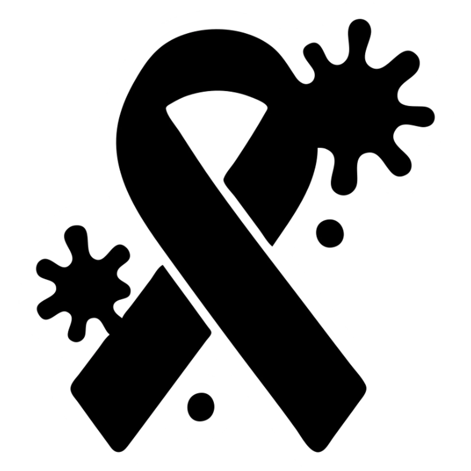 solid black icon of a pink ribbon with blood splatters sticker