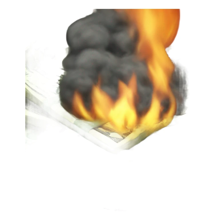 Money burning in a pile sticker