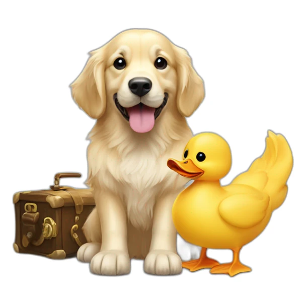 English-cream-golden-retriever with toy-pirate-duck sticker