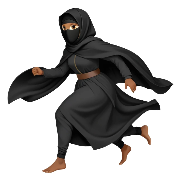 woman in a black niqab and oversized garments, running, dynamic pose sticker