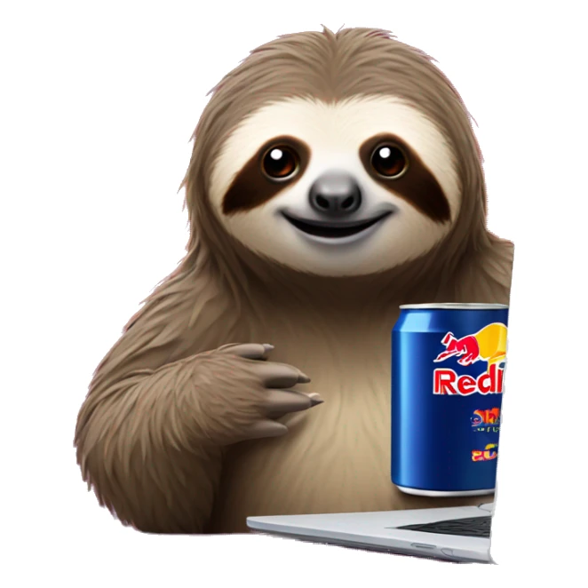 sloth with RedBull can and laptop sticker
