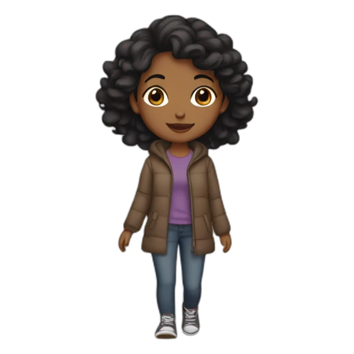 Brown girl straight black hair walking bernadoodle sticker