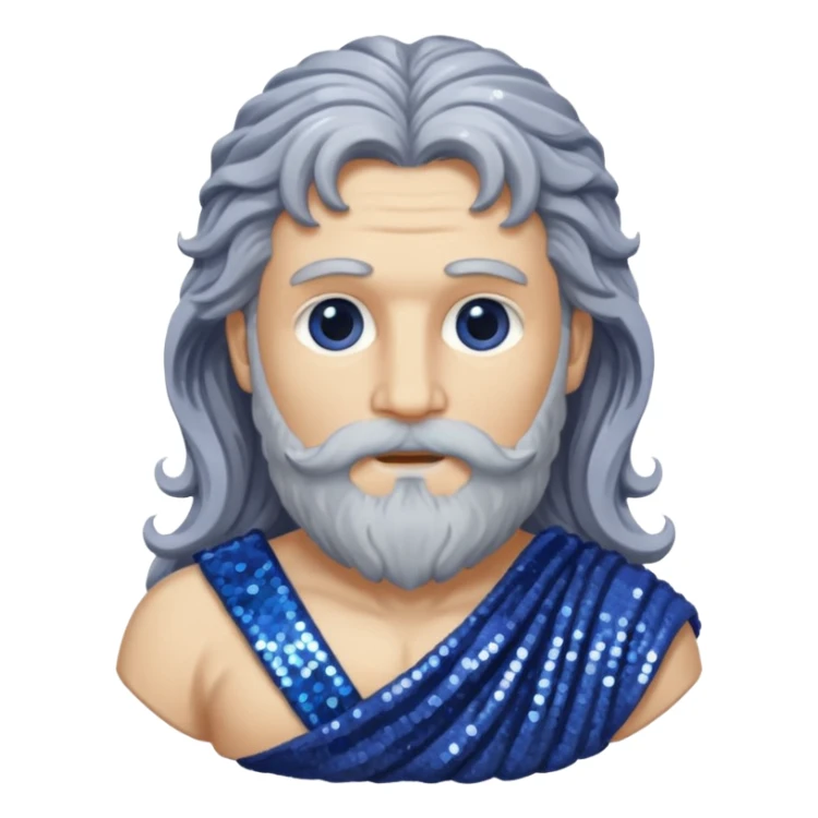 Saturn, God of Time from Roman Deities with long gray wavy hair and beard, indigo sequin toga sticker