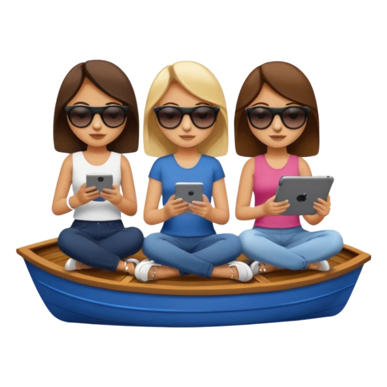 Girls sitting on a boat watching iPad sticker