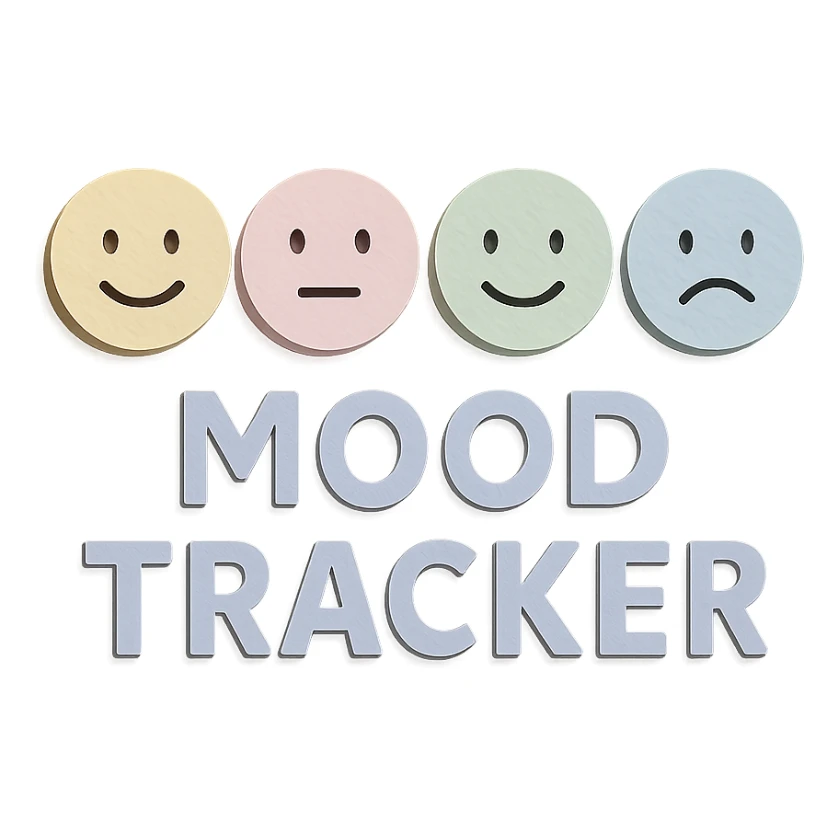 soft pastel mood tracker with round smiley faces, paper craft style, soft pastel colors sticker