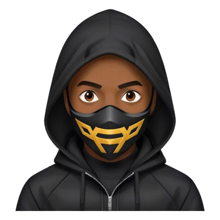 man with black hooded jacket and a black full-face geometric mask sticker