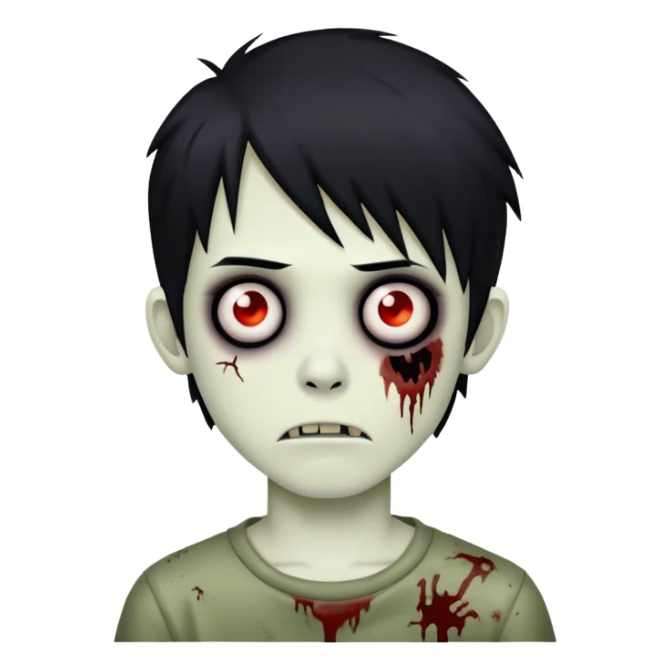 boy zombie with black hair, emo style sticker