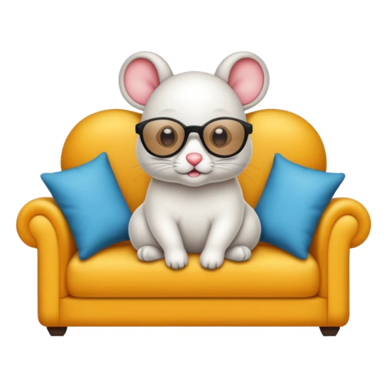 UM RATO BRANCO SENTADO EM UM SOFA, O RATO ESTA DE OCULOS ESCURO E BENGALA sticker
