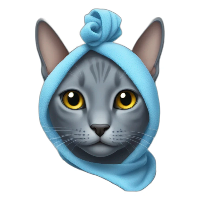 Russian blue cat with towel on top of head sticker