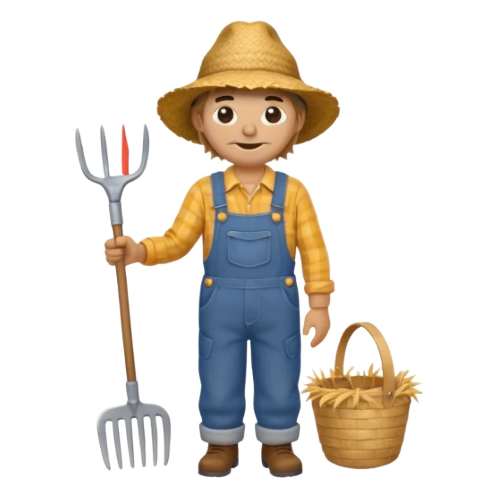 Scarecrow, Dressed like a farmer with overalls, straw hat, and a rake tucked in one arm. sticker