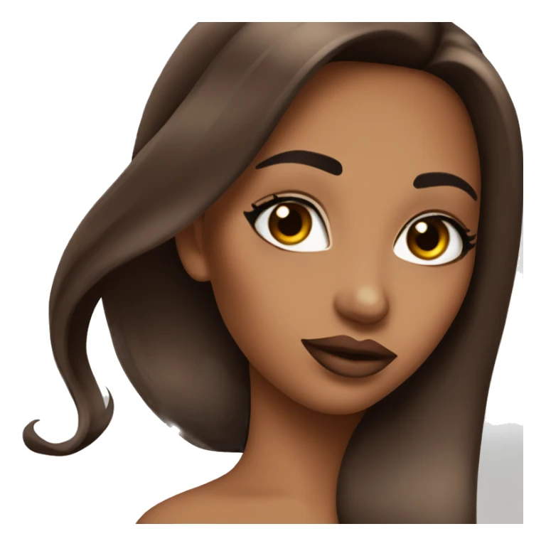 Brown long straight hair bombshell girl big lips , eyelashes makeup  sticker