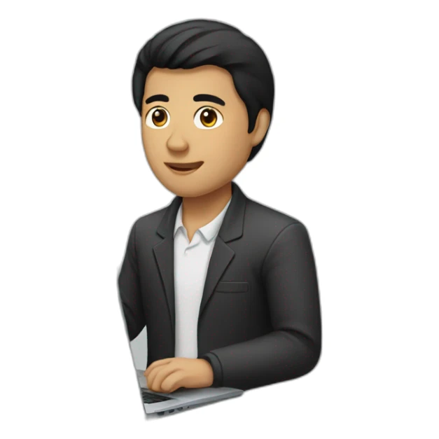 black hair central asian man with laptop sticker