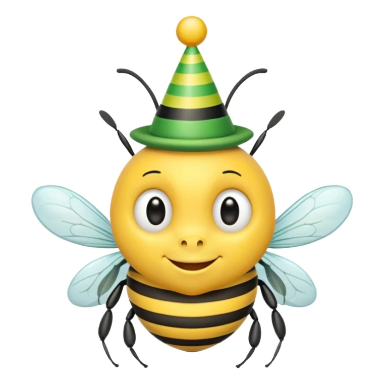 a Bee with green Birthday Hat, Happy bee with striped party hat sticker