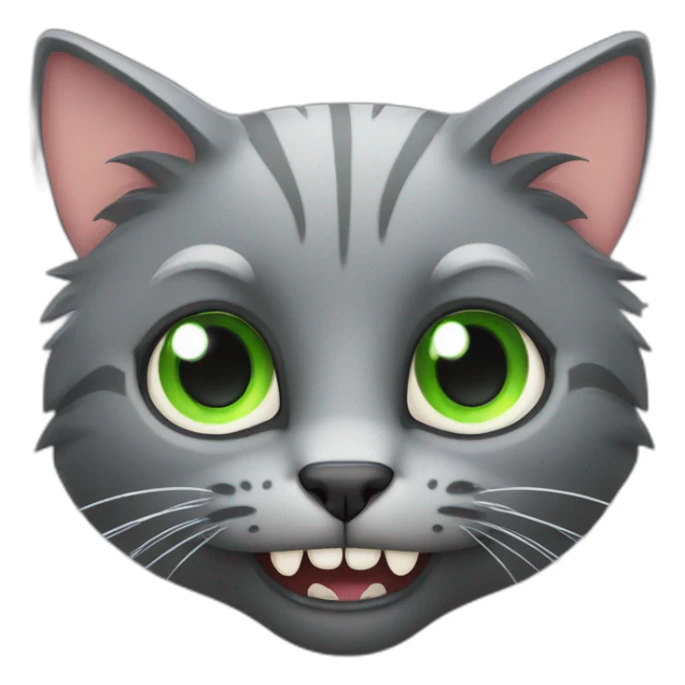 gray cat with big fangs and green eyes sticker